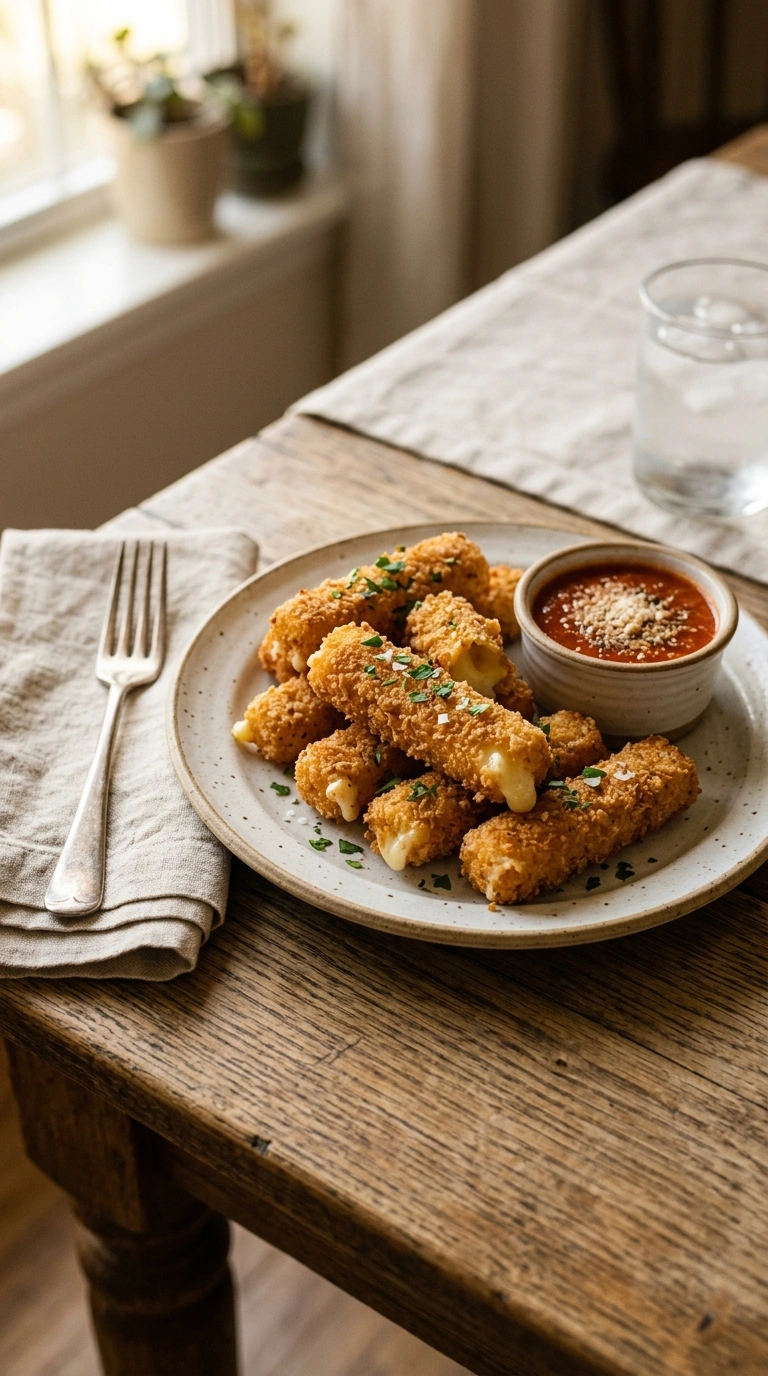 crispy game day mozzarella sticks ready to serve