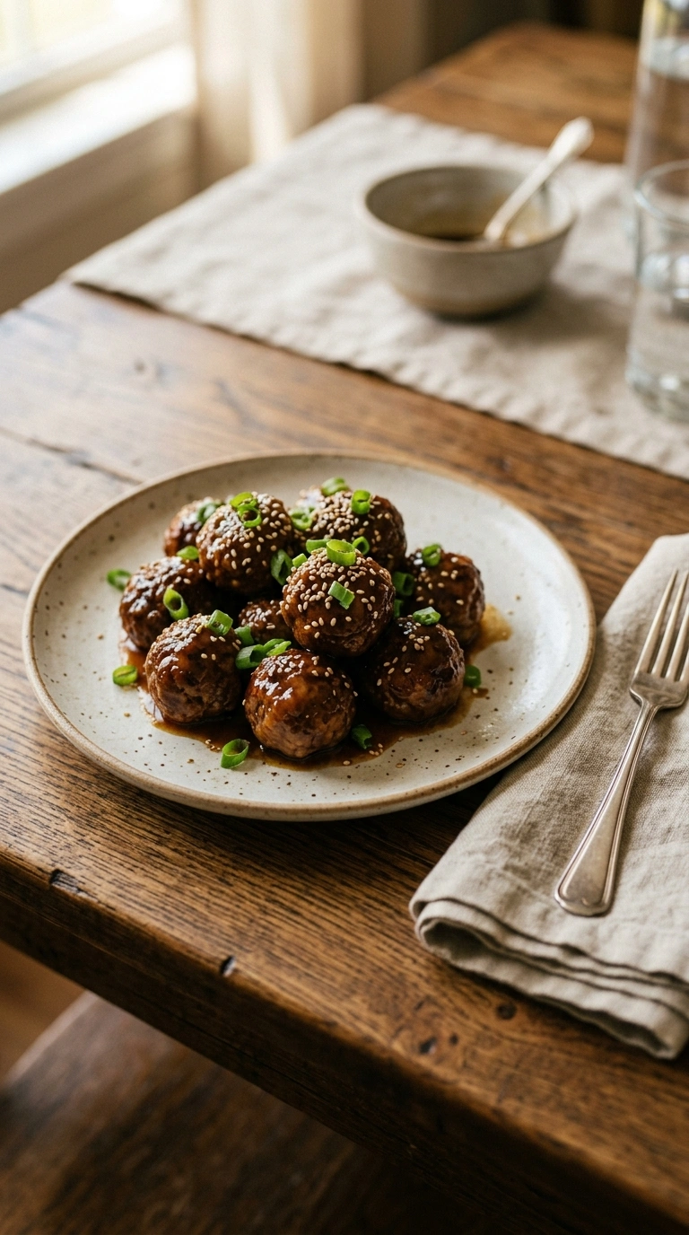 sticky teriyaki meatballs crowd ready to serve