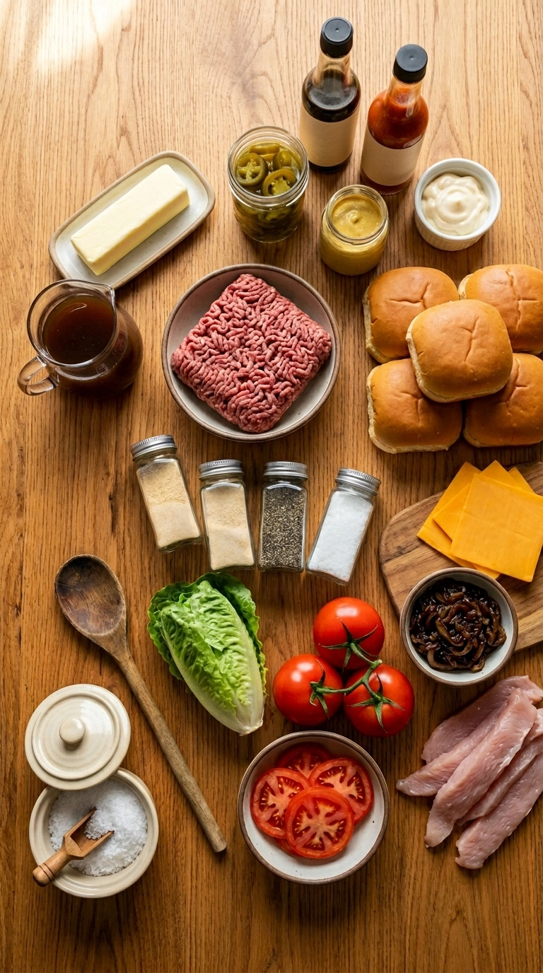 Ingredients for loaded game day sliders