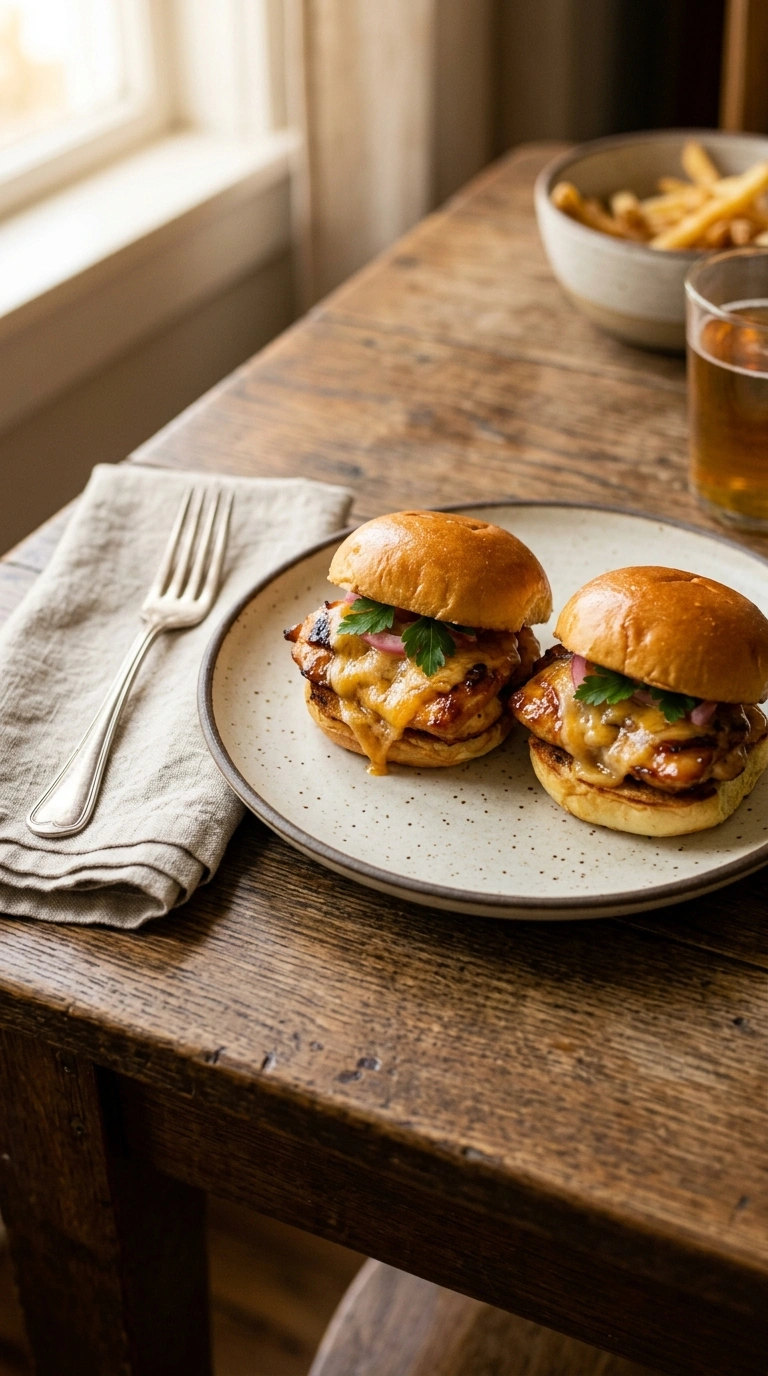 loaded BBQ chicken sliders ready to serve