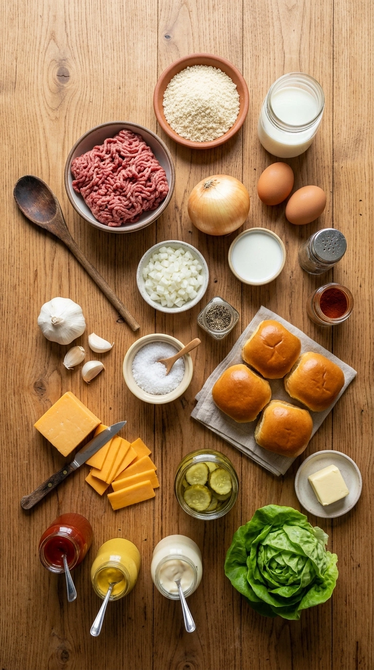 Ingredients for loaded beef sliders crowd