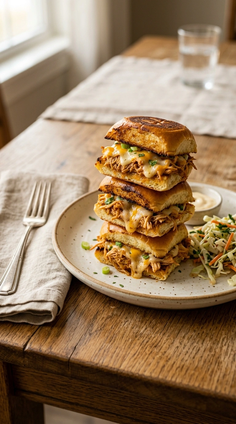 loaded pulled chicken sliders ready to serve