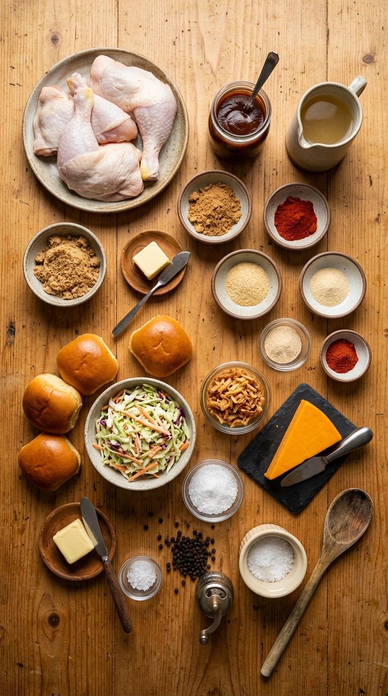 Ingredients for loaded pulled chicken sliders