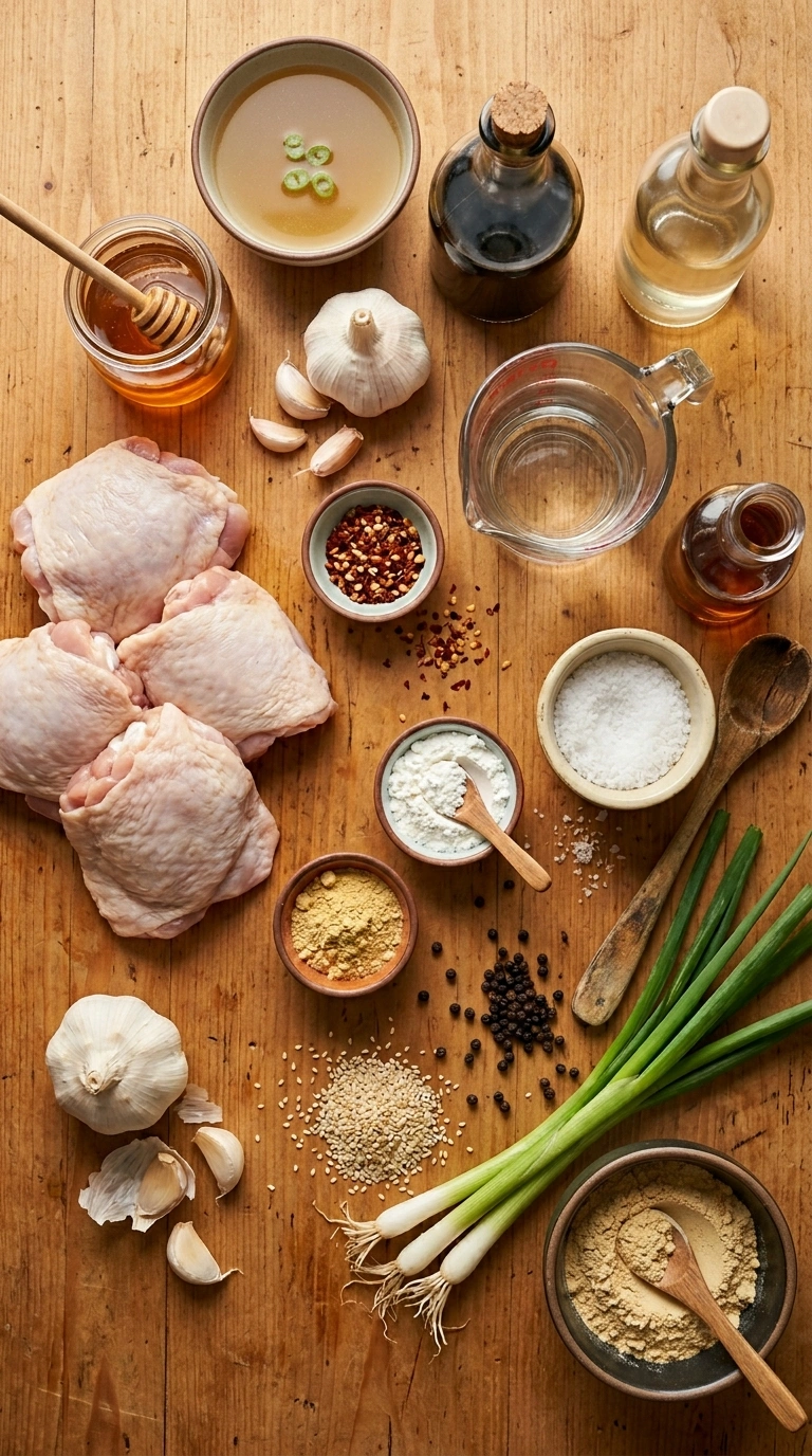 Ingredients for sticky honey garlic chicken crowd