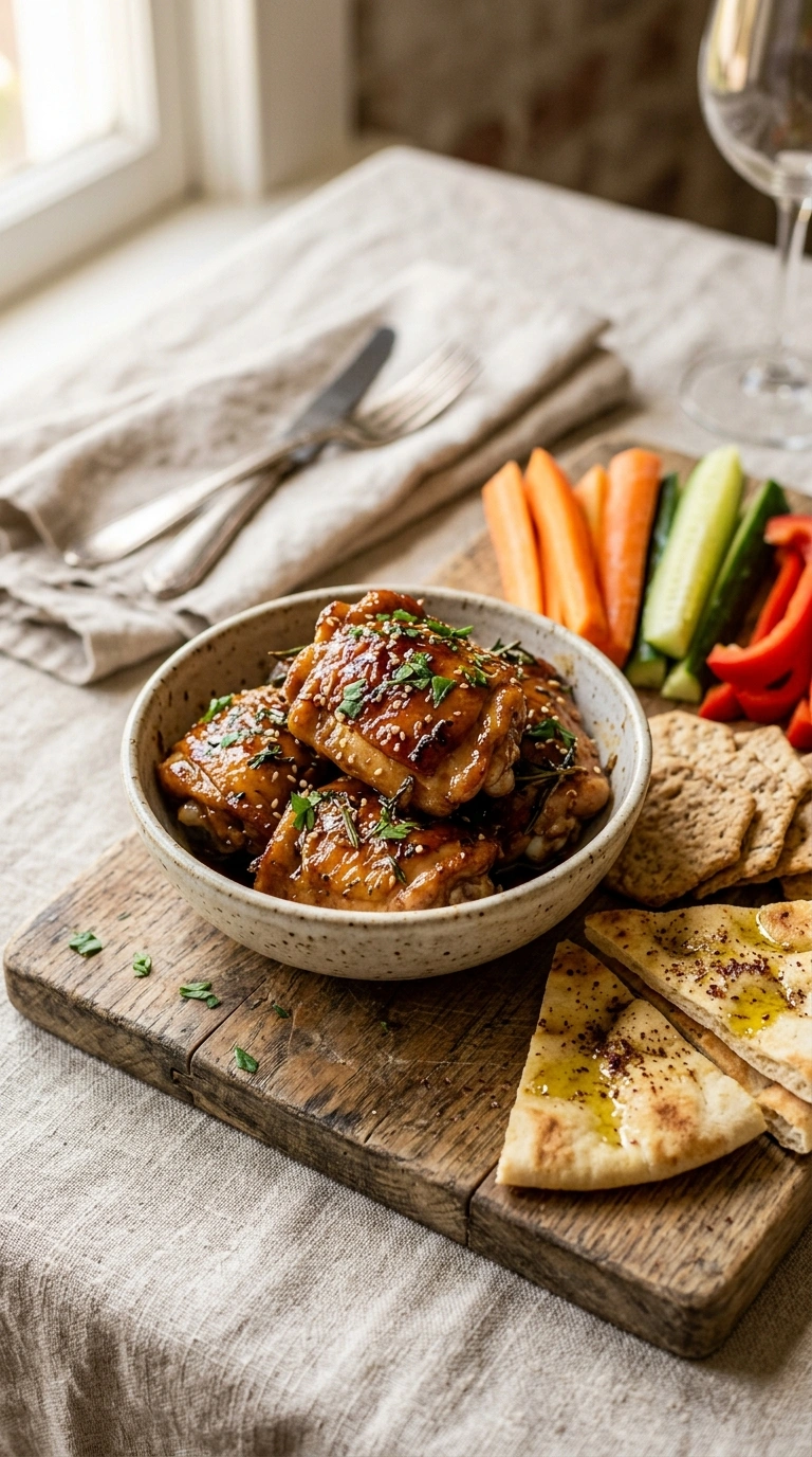 sticky honey garlic chicken thighs crowd ready to serve