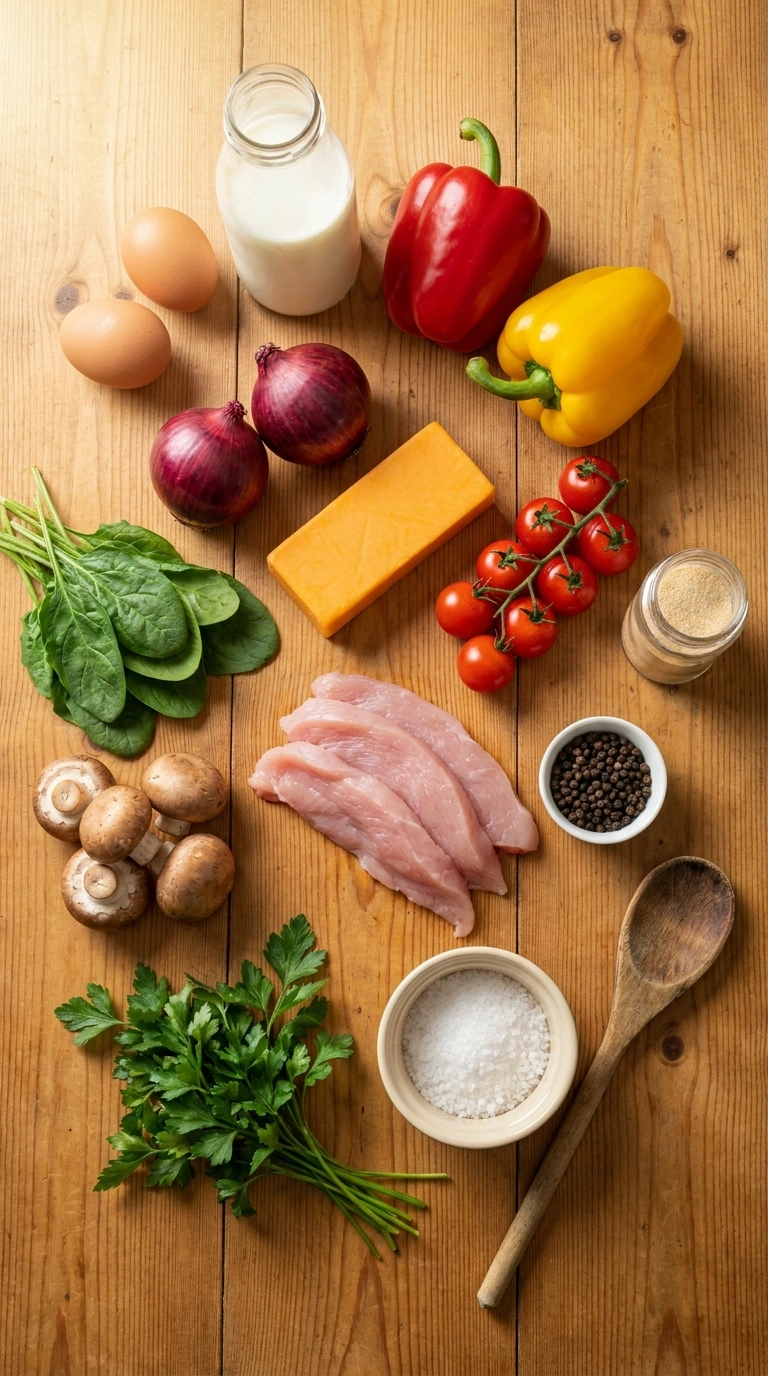 Ingredients for loaded breakfast egg muffins crowd