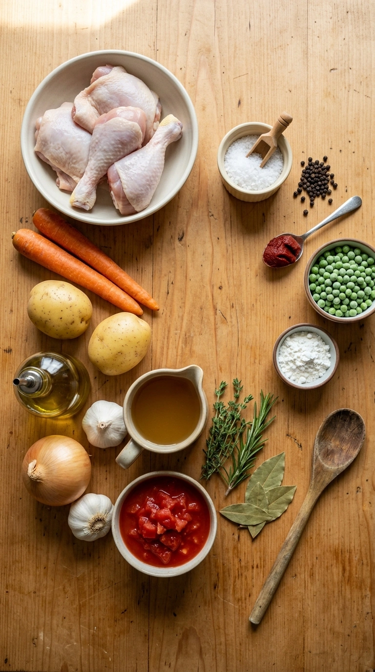 Ingredients for tender crowd chicken stew