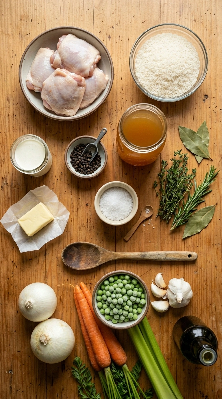 Ingredients for tender crowd chicken and rice