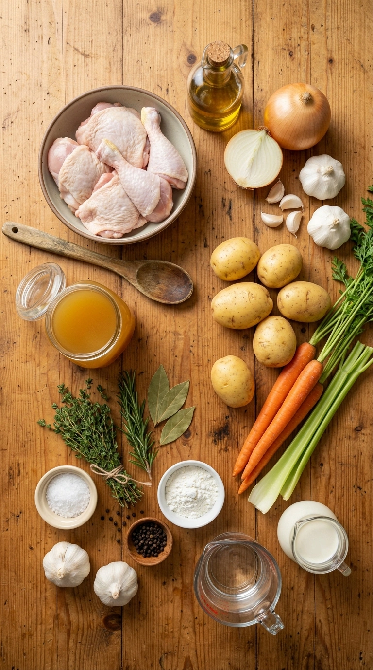 Ingredients for cozy fall crowd chicken dinner