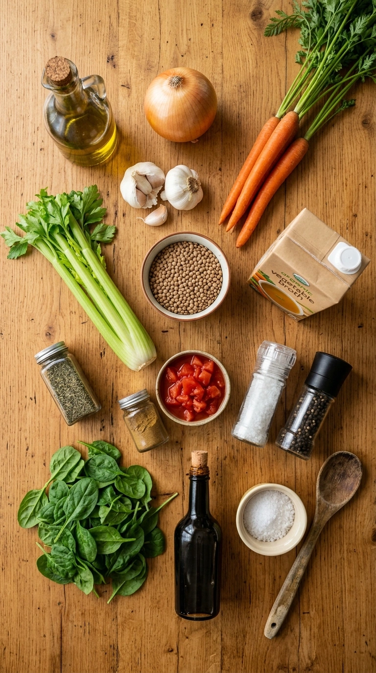 Ingredients for cozy fall crowd lentil dinner