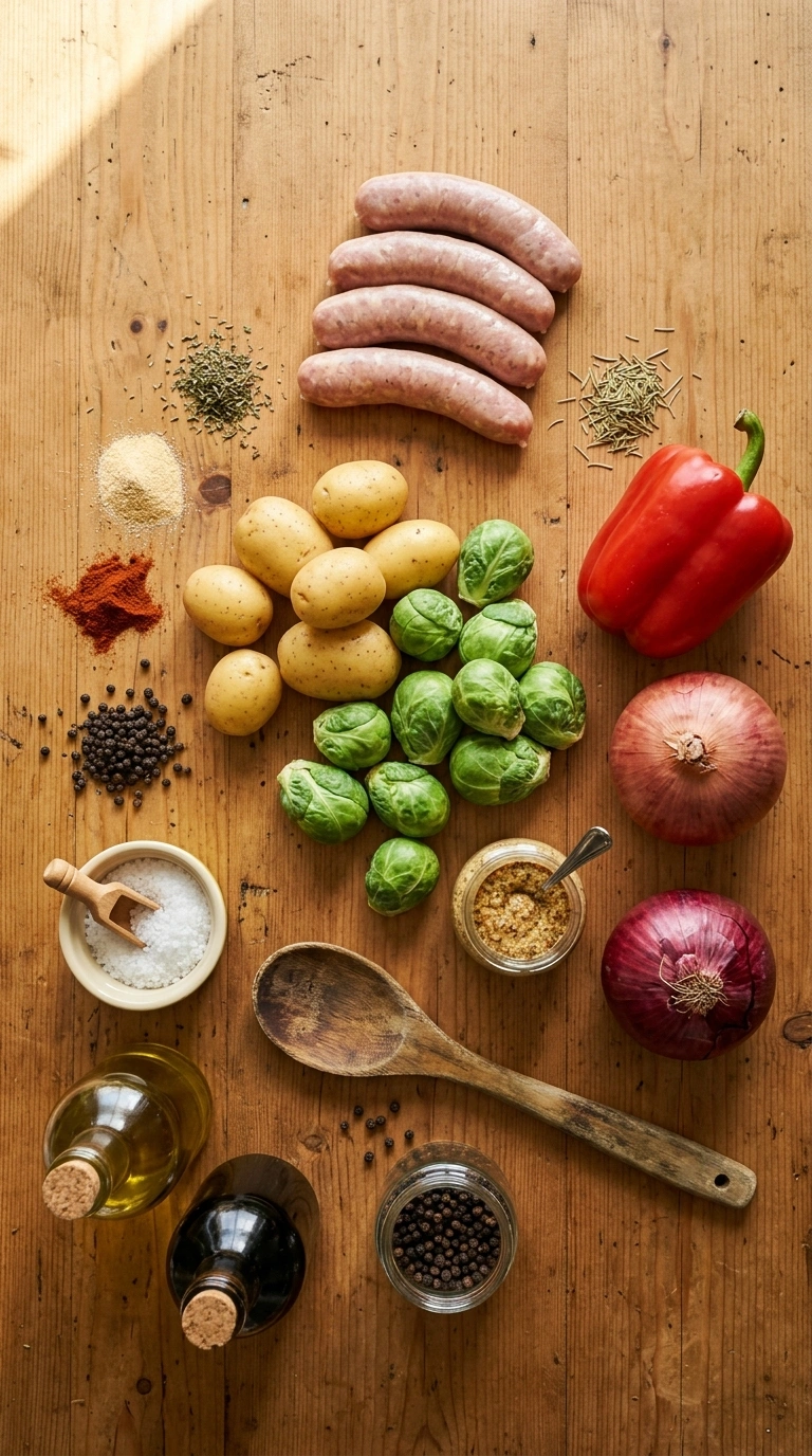 Ingredients for loaded sheet pan chicken sausage