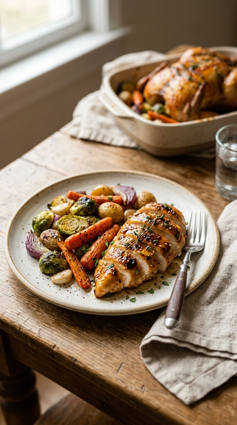 loaded sheet pan honey garlic chicken ready to serve