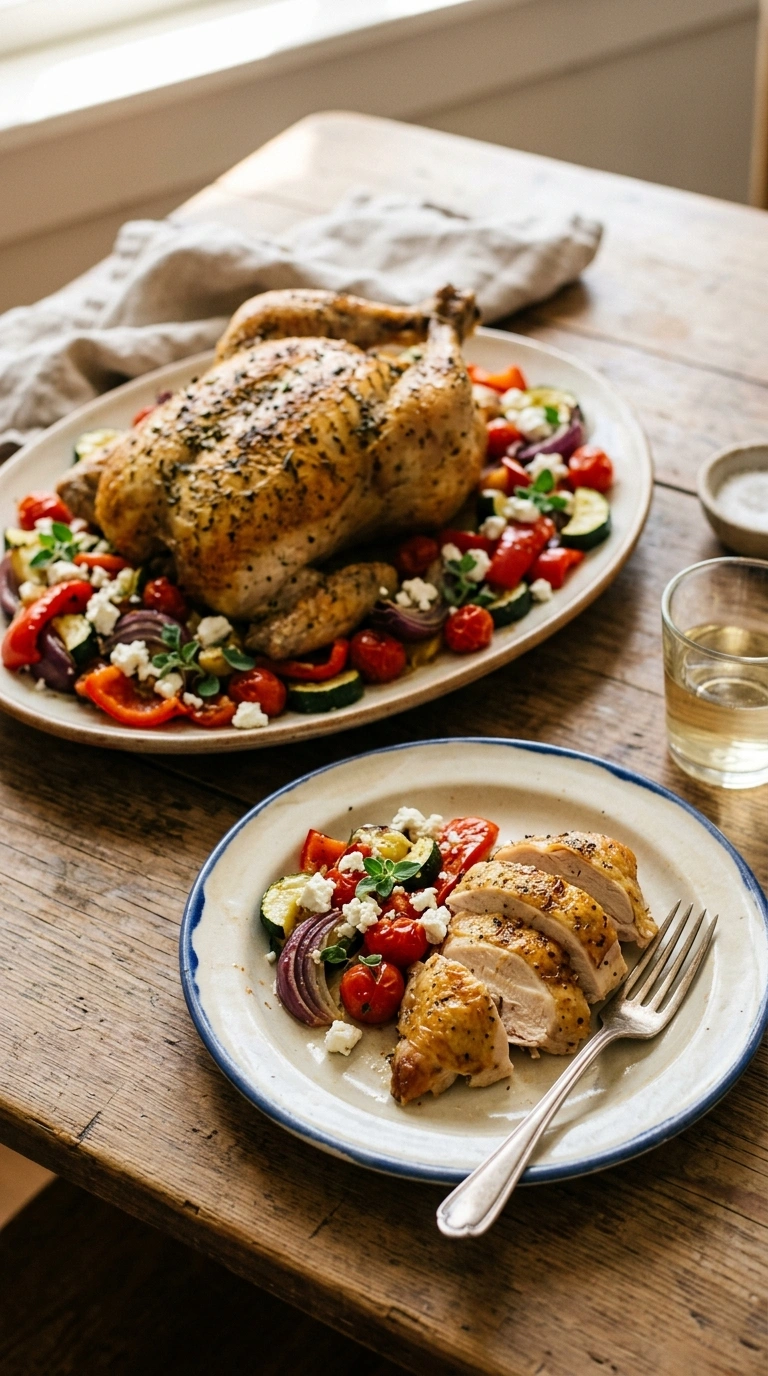 loaded sheet pan greek chicken ready to serve
