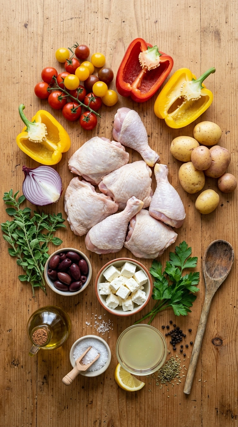 Ingredients for loaded sheet pan greek chicken