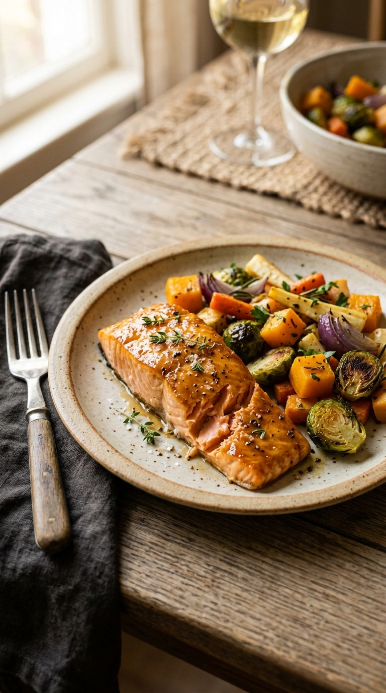loaded sheet pan maple salmon ready to serve
