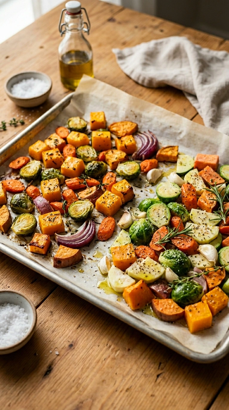 Cooking instructions for loaded sheet pan fall veggie dinner