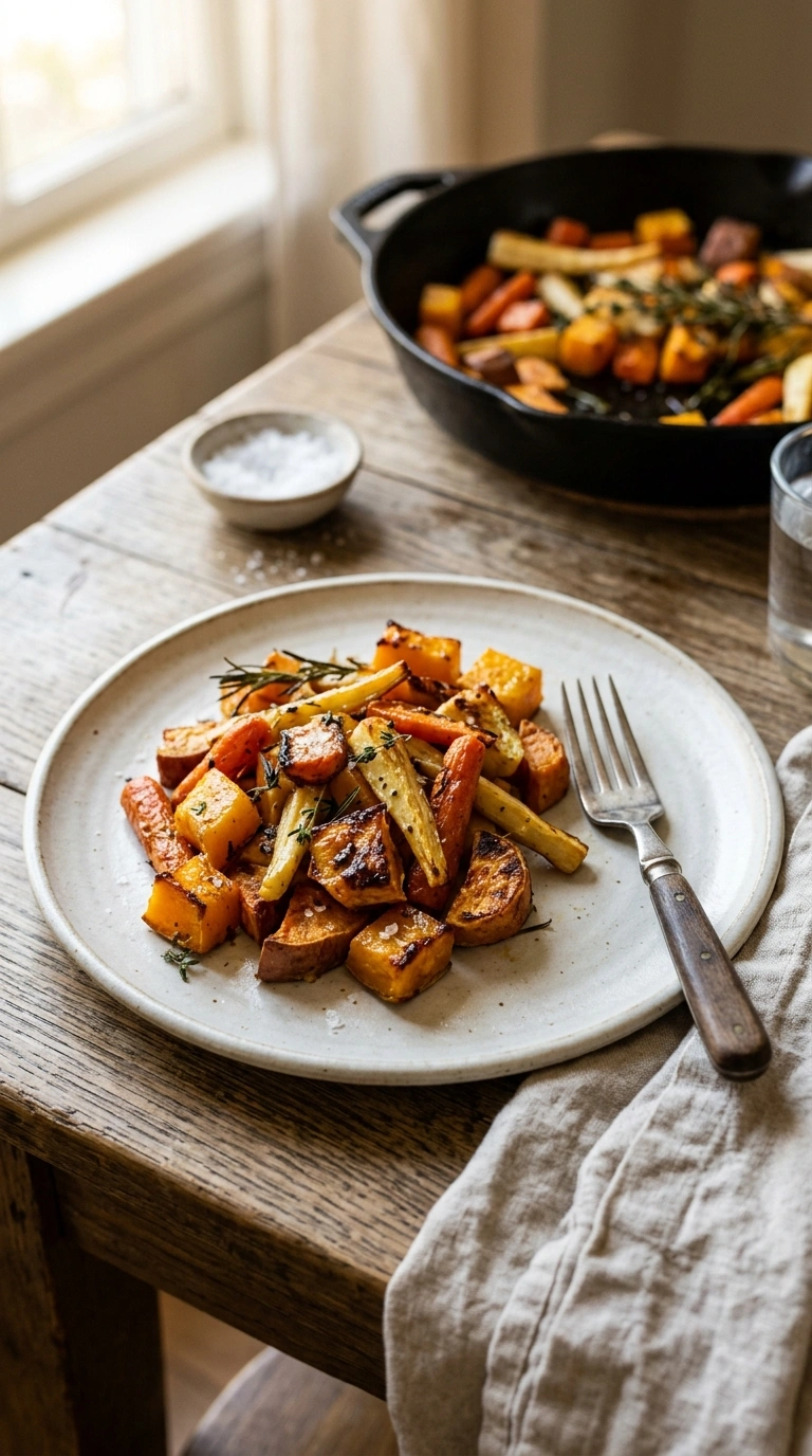 loaded sheet pan fall veggie dinner ready to serve