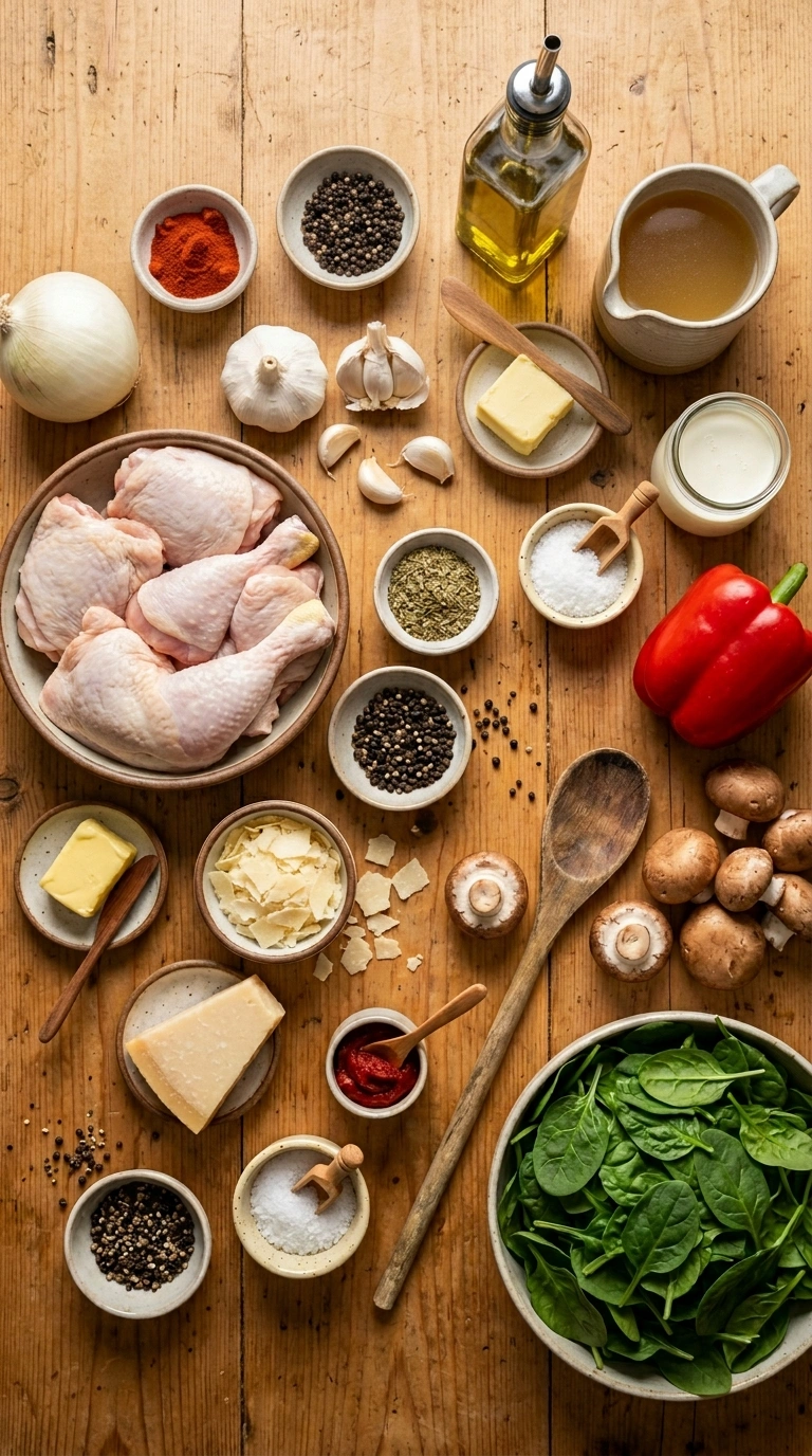 Ingredients for saucy crowd chicken skillet