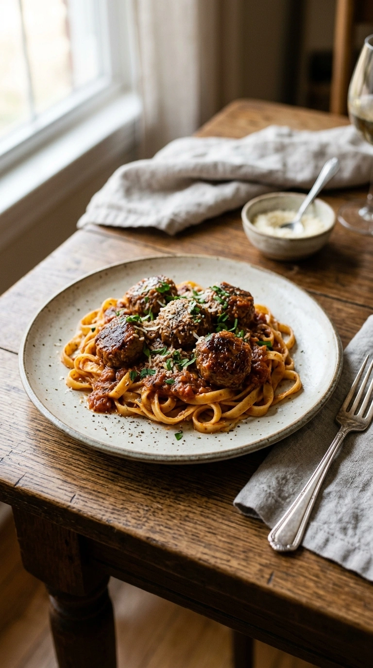 saucy crowd meatball skillet ready to serve