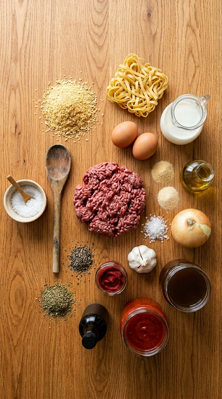Ingredients for saucy crowd meatball skillet