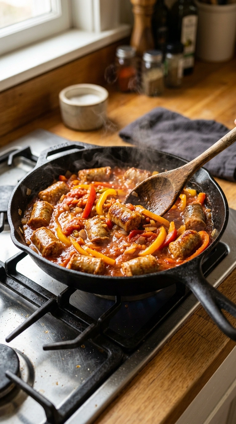 Cooking instructions for saucy crowd sausage skillet