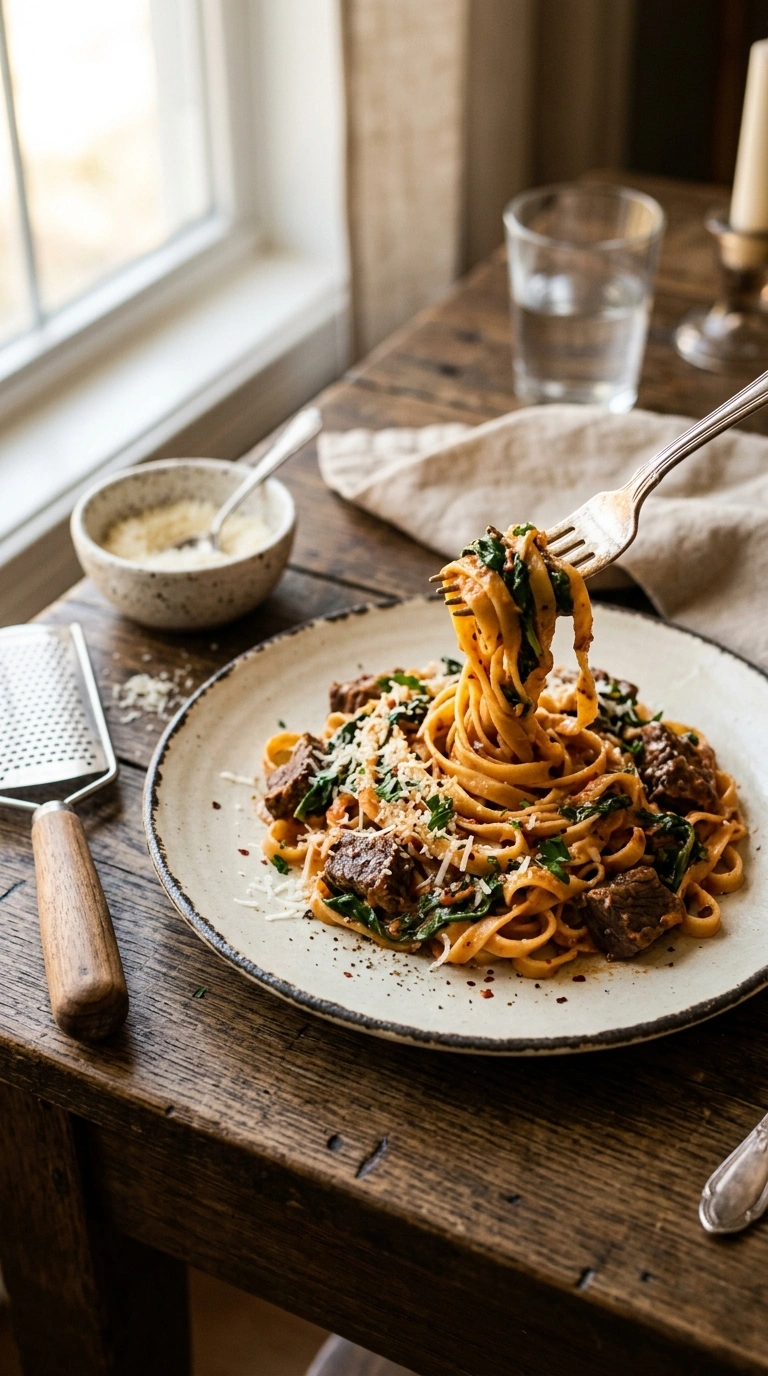 saucy crowd pasta skillet ready to serve