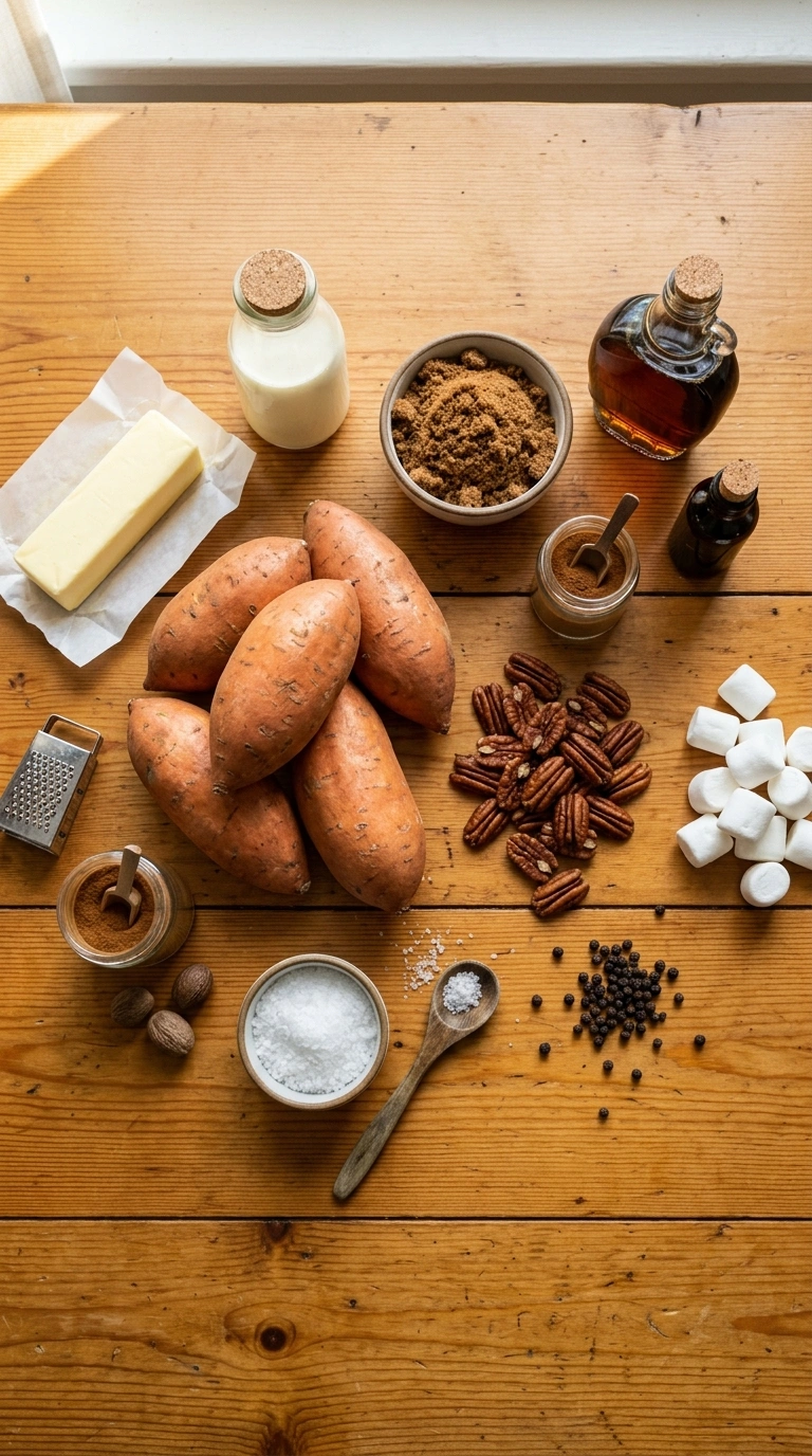 Ingredients for creamy buttery sweet potato casserole