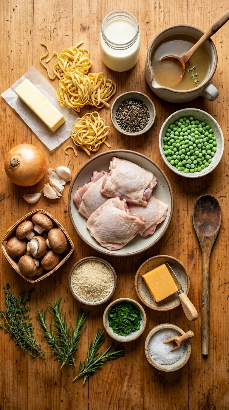 Ingredients for golden tender chicken noodle casserole