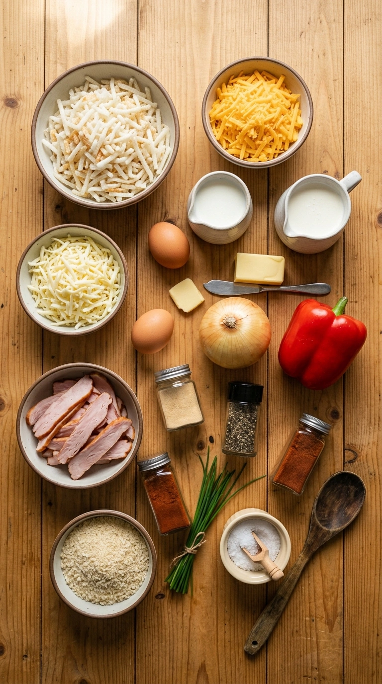 Ingredients for golden hashbrown casserole crowd