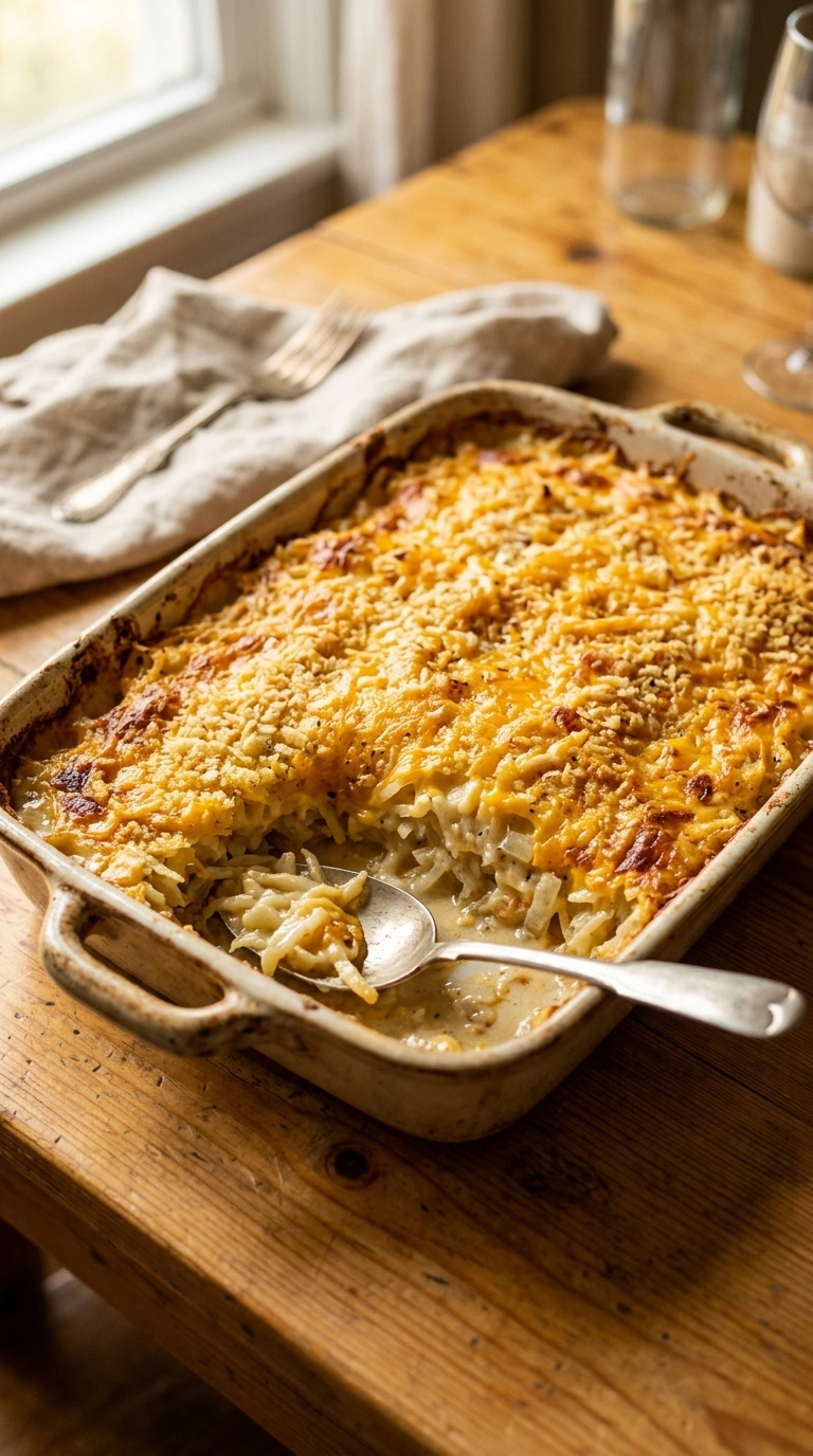 Golden Cheesy Hashbrown Casserole | 50-Min Crowd Family Brunch Bake
