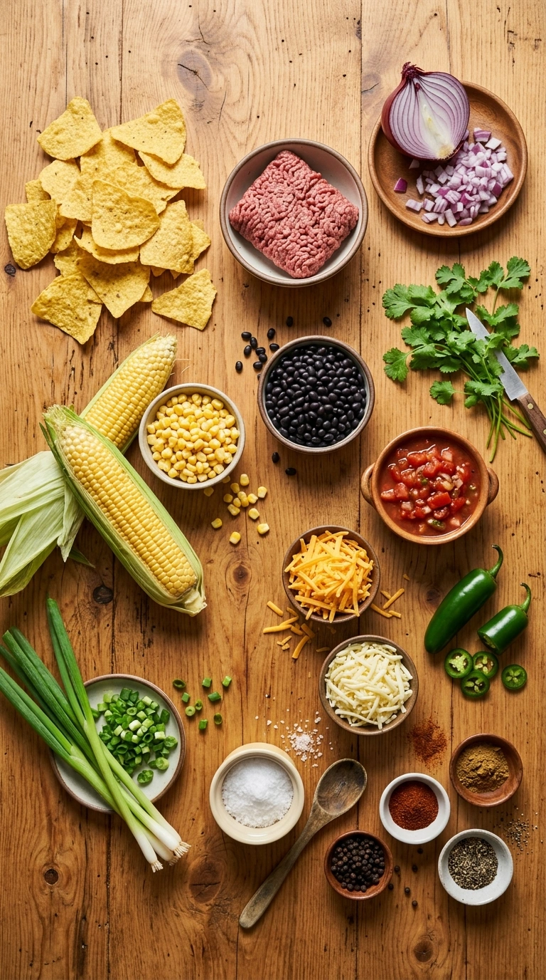 Ingredients for gooey loaded game day nachos