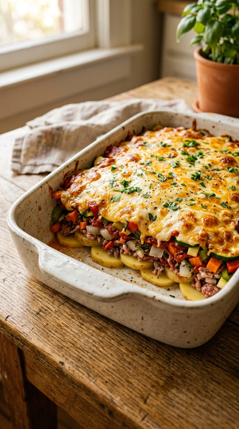 Cooking instructions for hearty ground beef casserole crowd