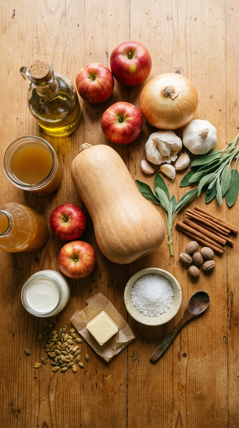 Ingredients for cozy crowd apple butternut soup