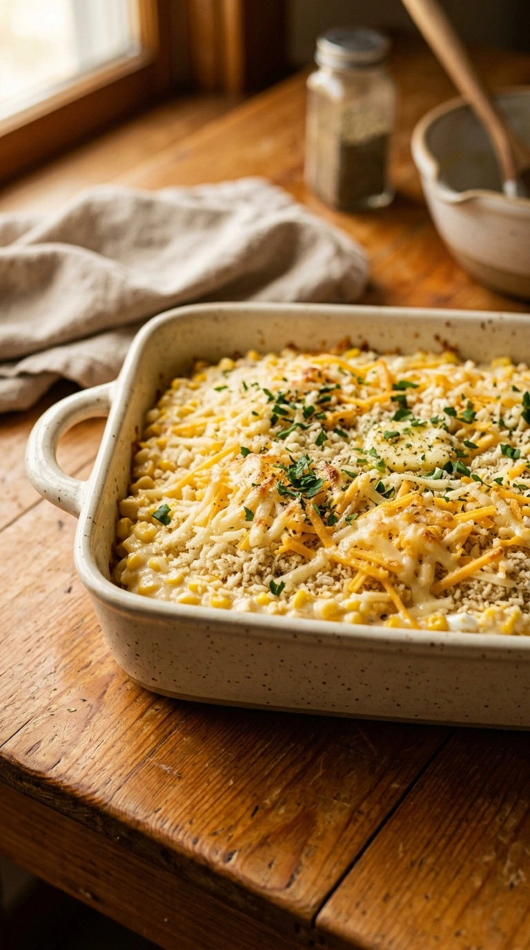 Cooking instructions for buttery cheesy corn casserole