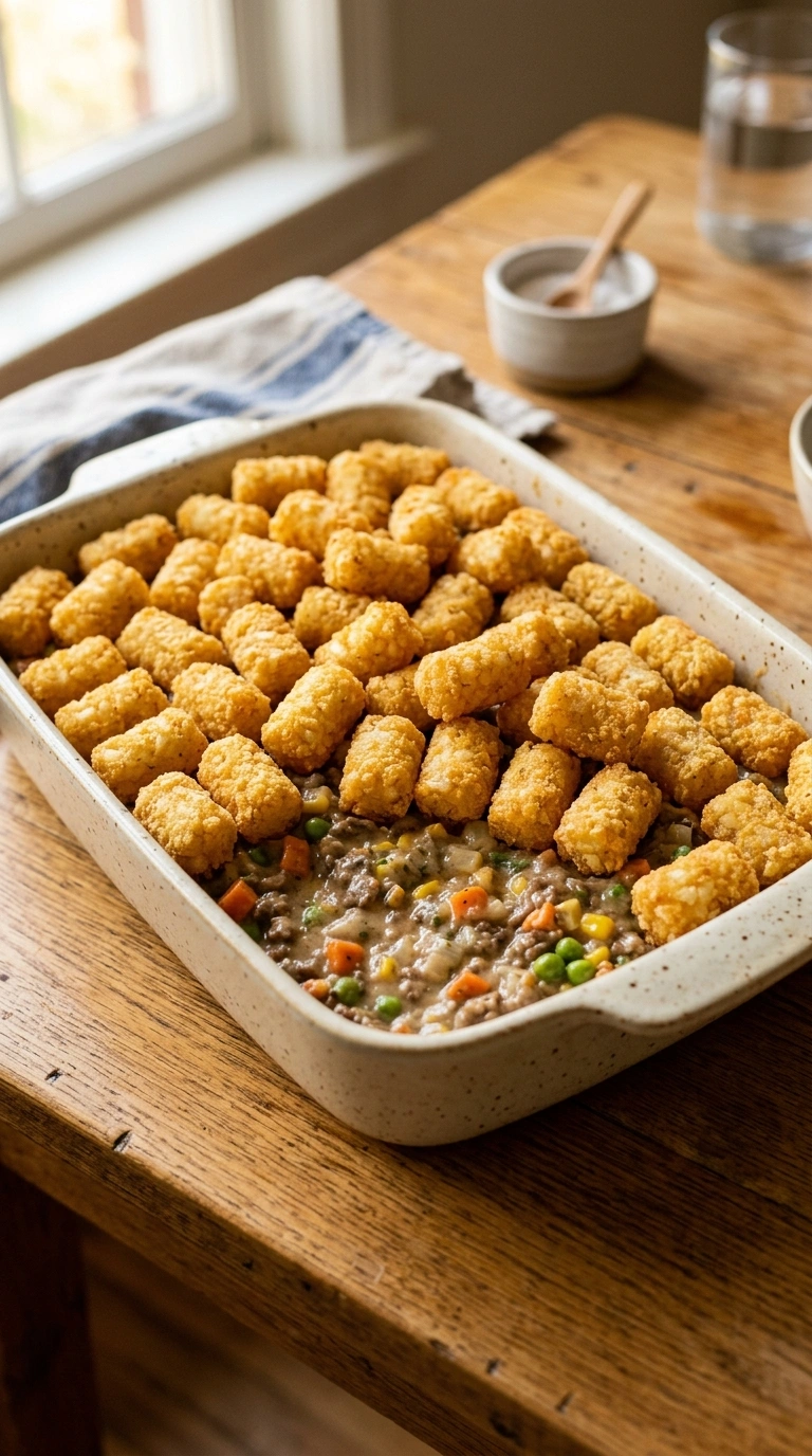 Cooking instructions for hearty beef tater tot casserole crowd
