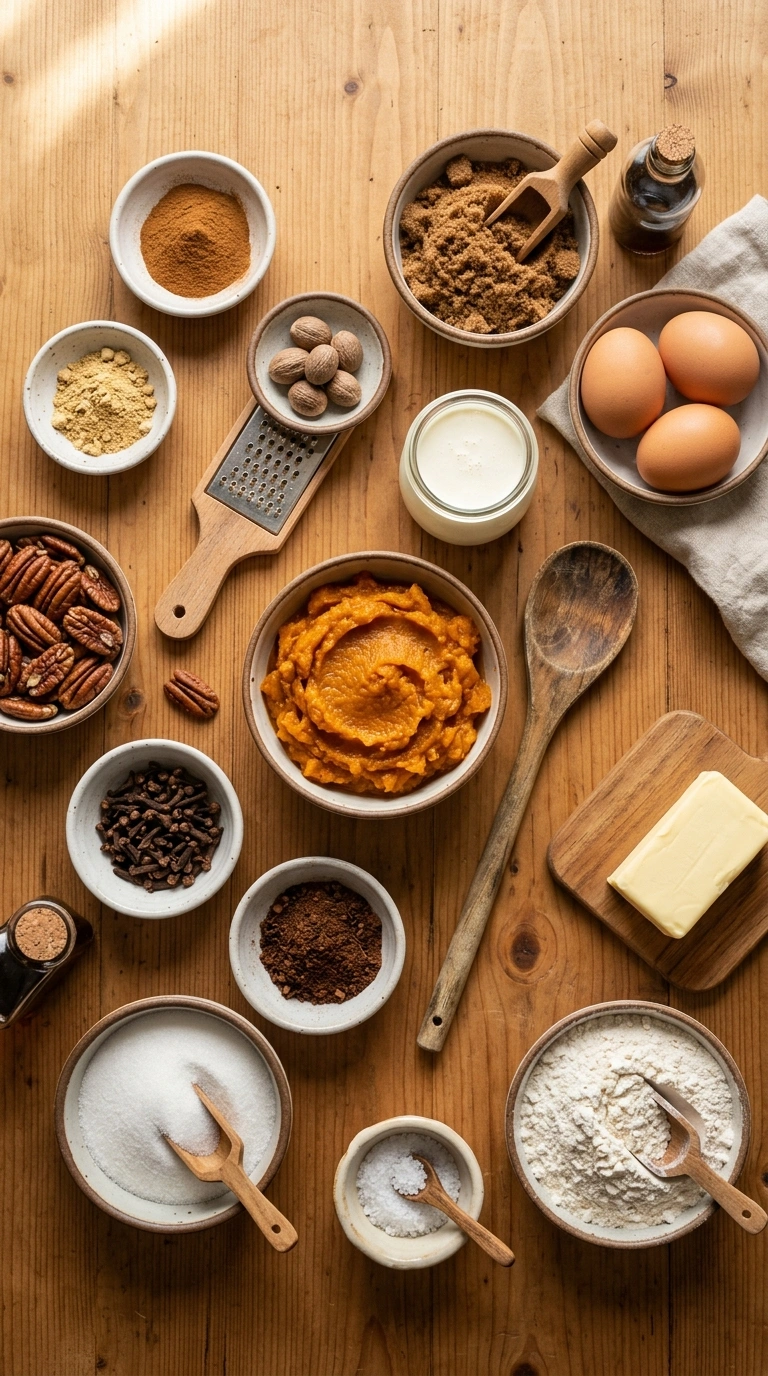 Ingredients for cozy fall pumpkin casserole crowd