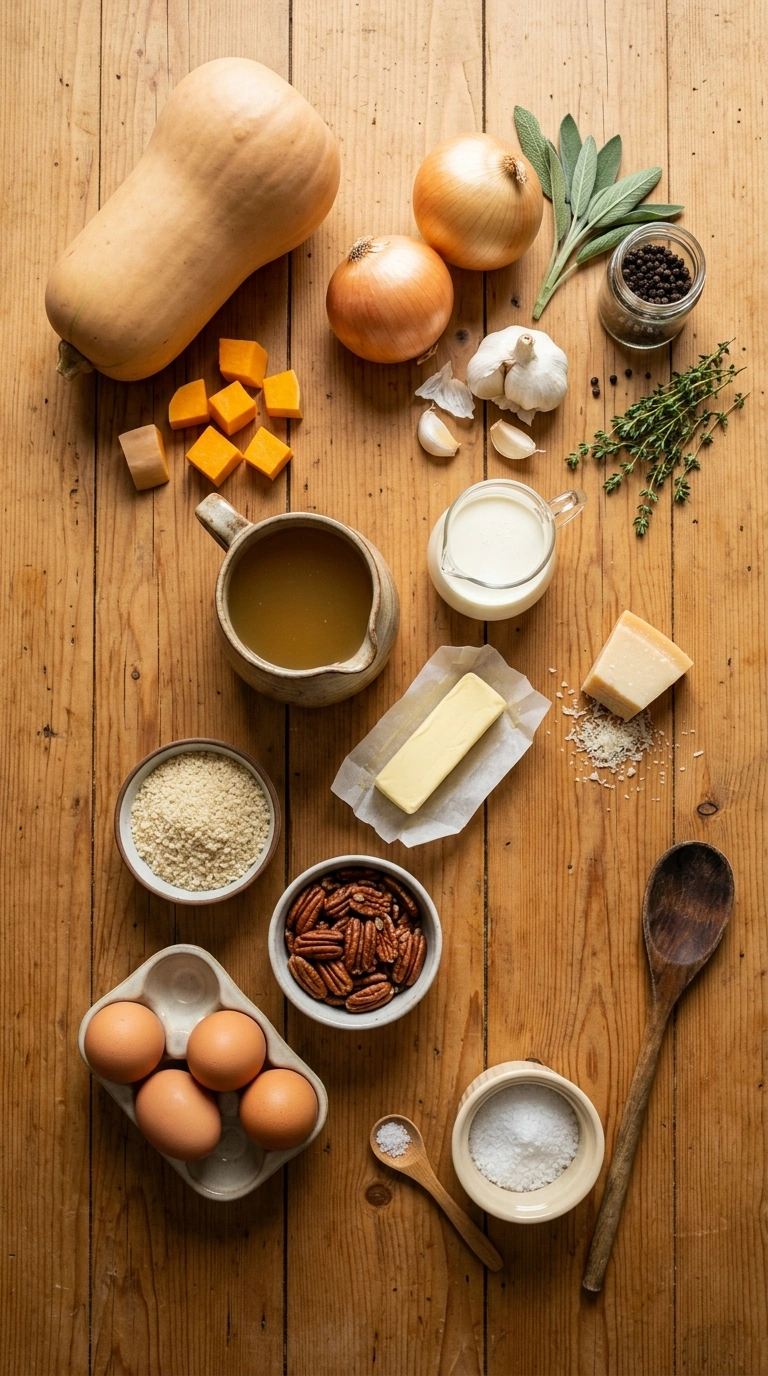 Ingredients for cozy fall butternut casserole crowd