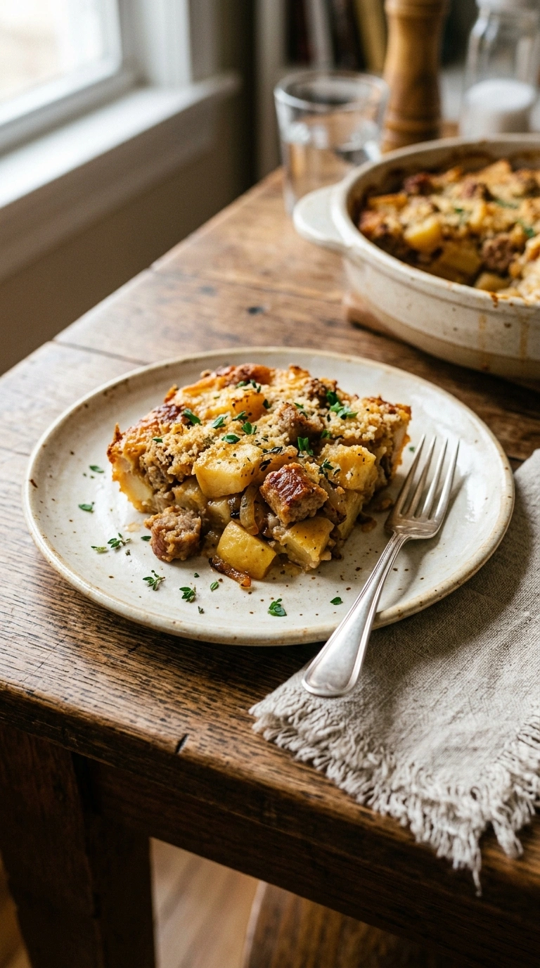 cozy fall apple sausage casserole crowd ready to serve