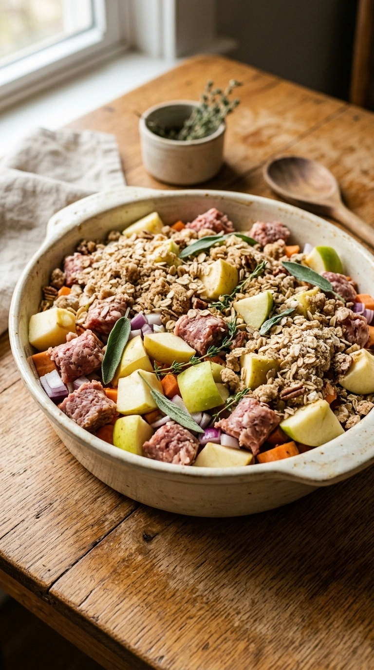 Cooking instructions for cozy fall apple sausage casserole crowd