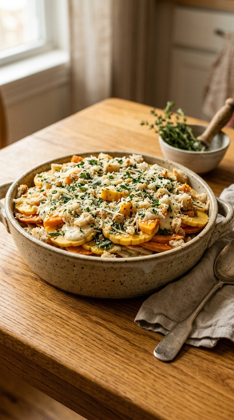 Cooking instructions for cozy fall squash casserole crowd