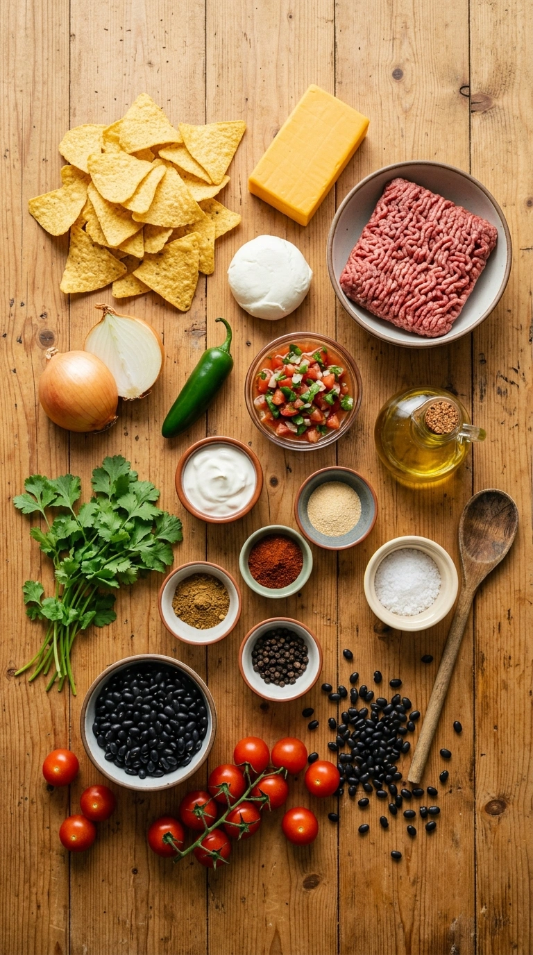 Ingredients for gooey loaded game day nachos
