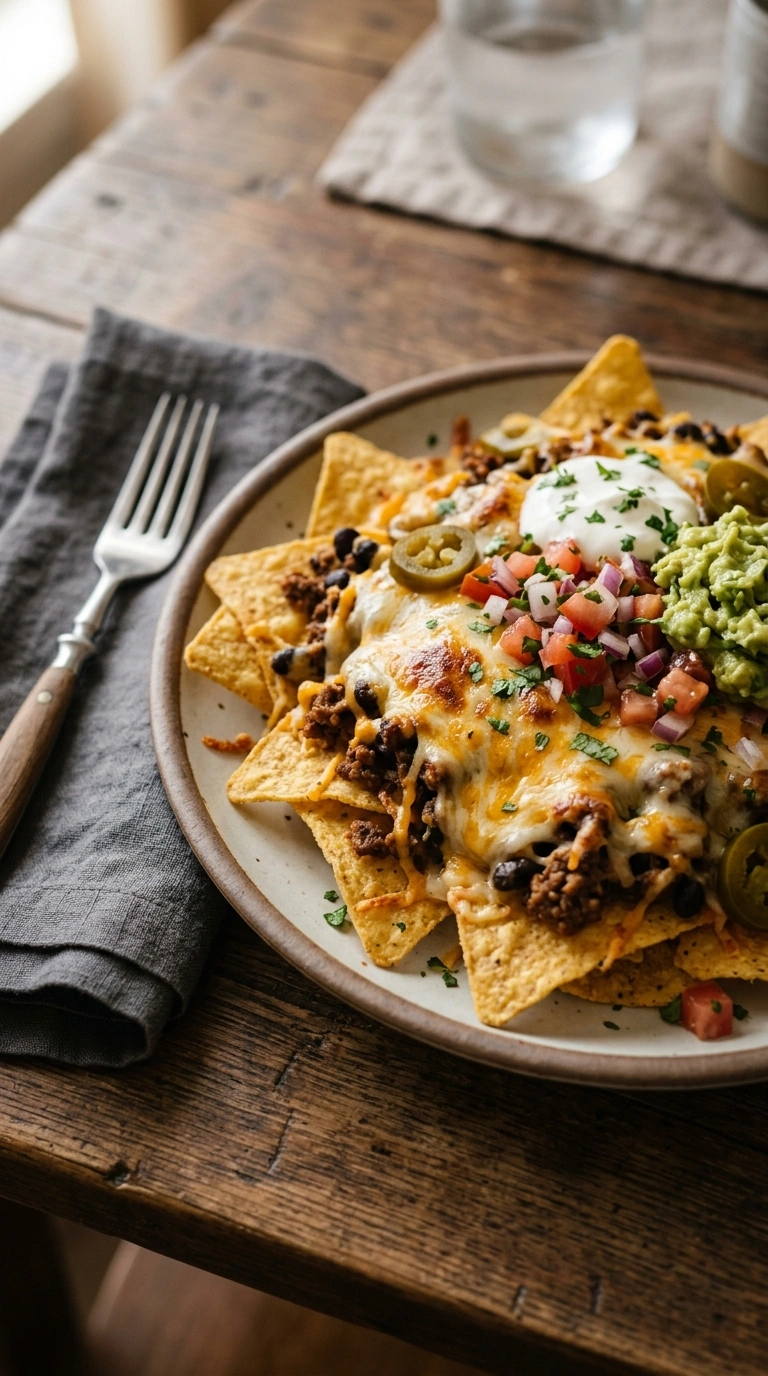 gooey loaded game day nachos ready to serve
