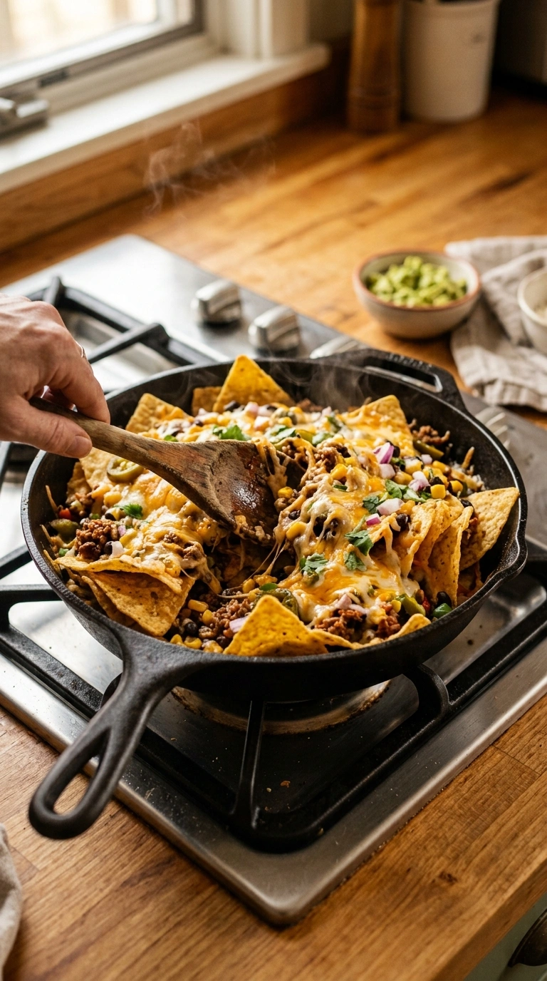 Cooking instructions for gooey loaded football nachos