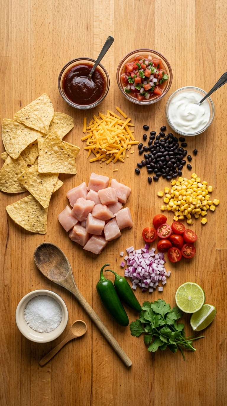 Ingredients for gooey loaded BBQ nachos