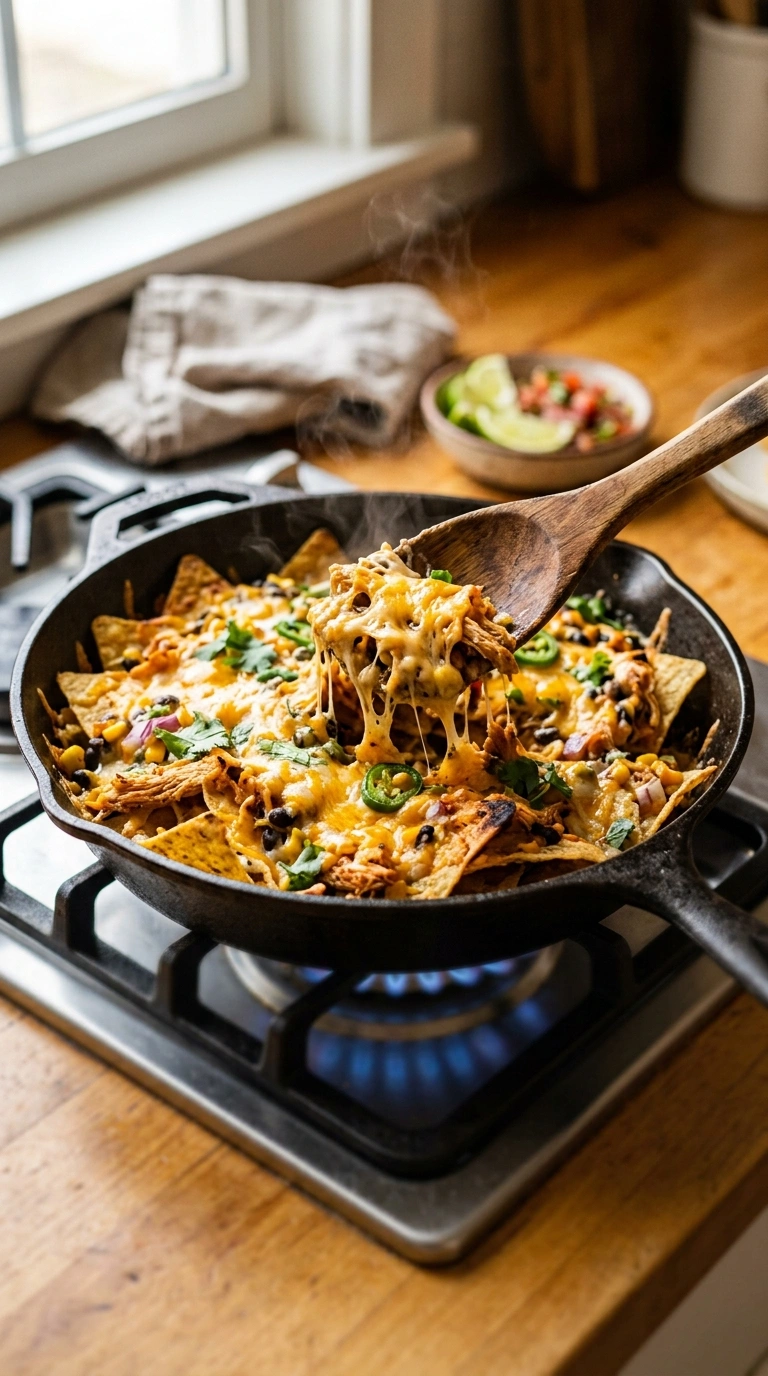 Cooking instructions for gooey loaded BBQ nachos