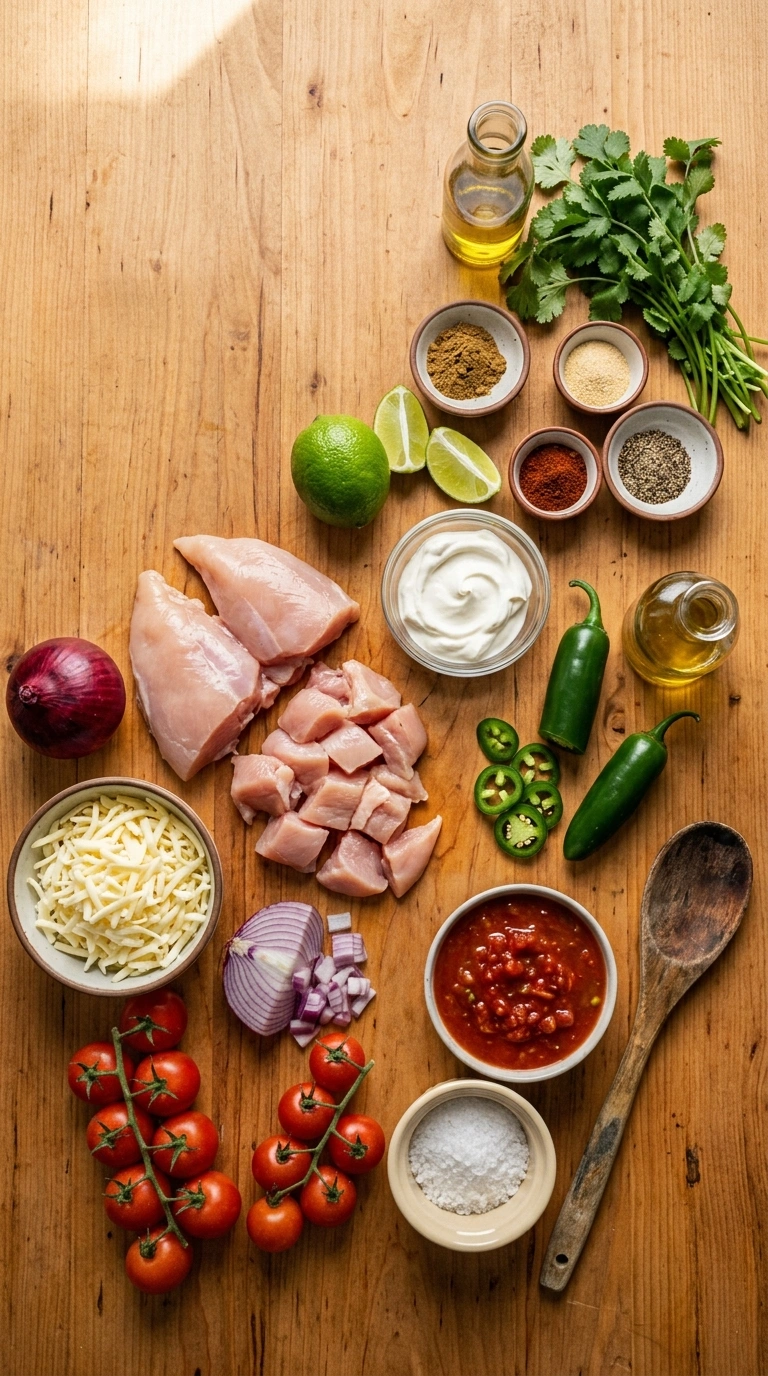Ingredients for gooey loaded chicken nachos