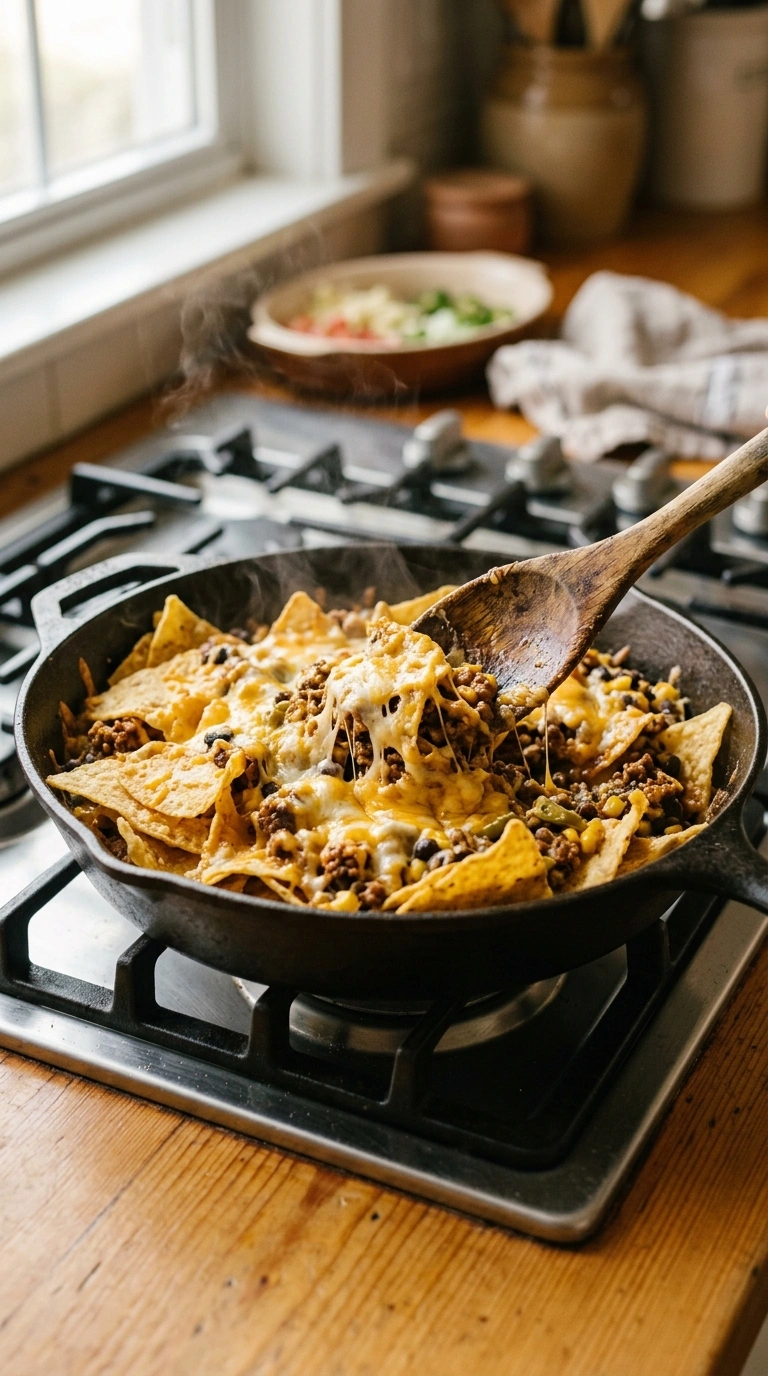 Cooking instructions for gooey loaded beef nachos