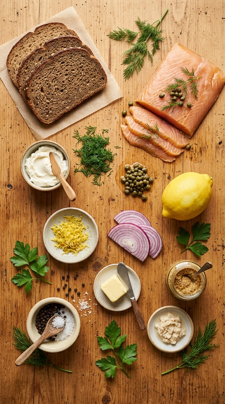 Ingredients for fresh zesty smoked salmon canapes
