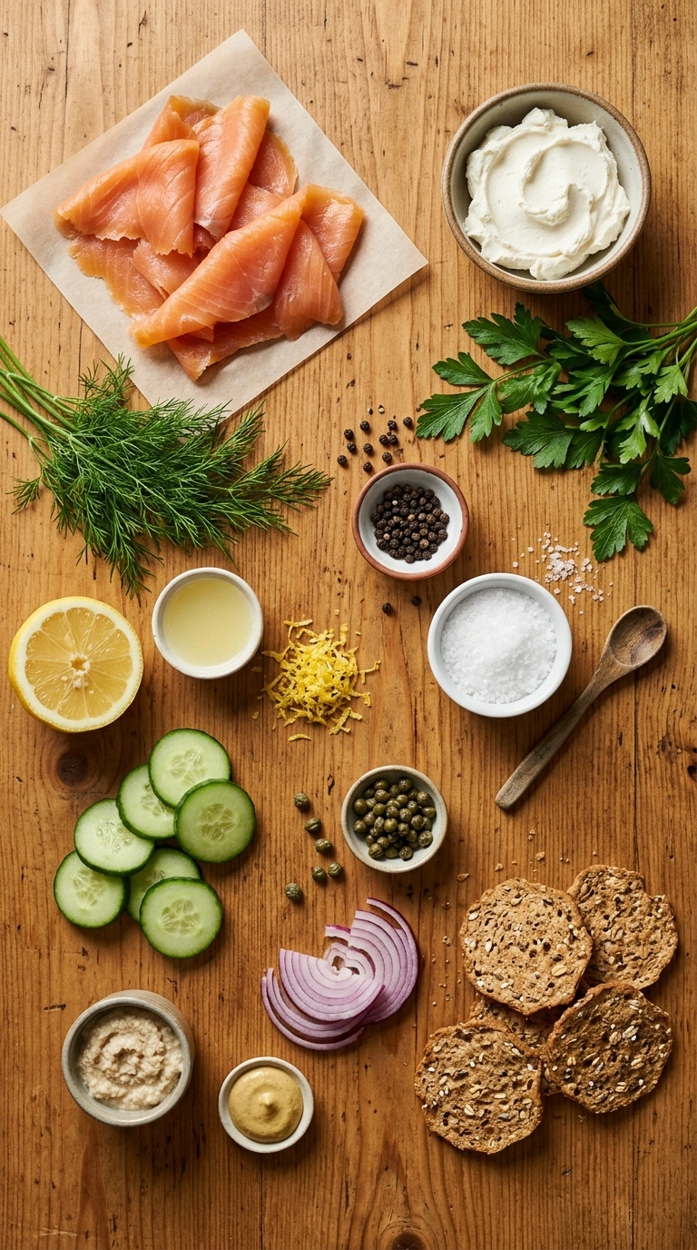 Ingredients for fresh zesty smoked salmon bites