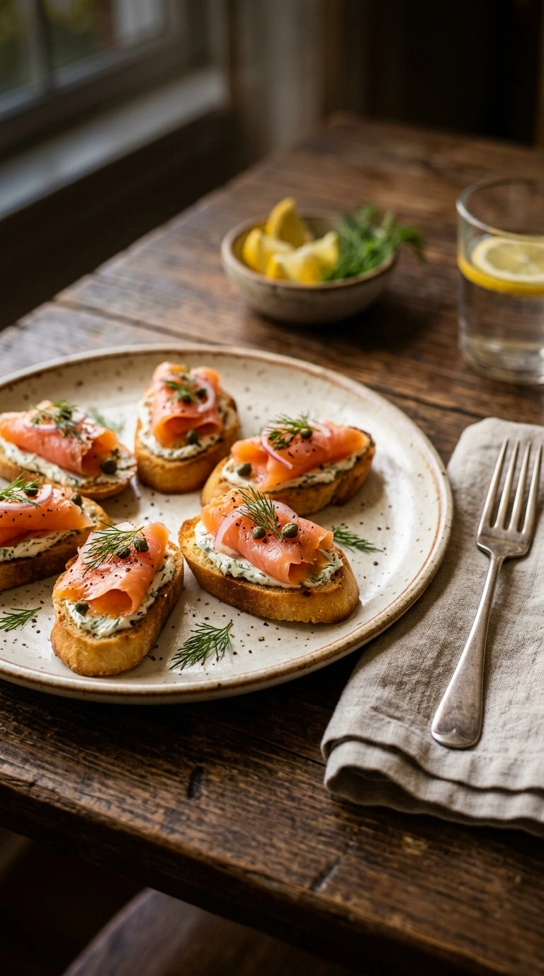 fresh zesty smoked salmon crostini ready to serve
